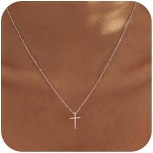 Cross Necklace for Women, Dainty 14K Gold Plated Cross Pendant Small Cross Choke